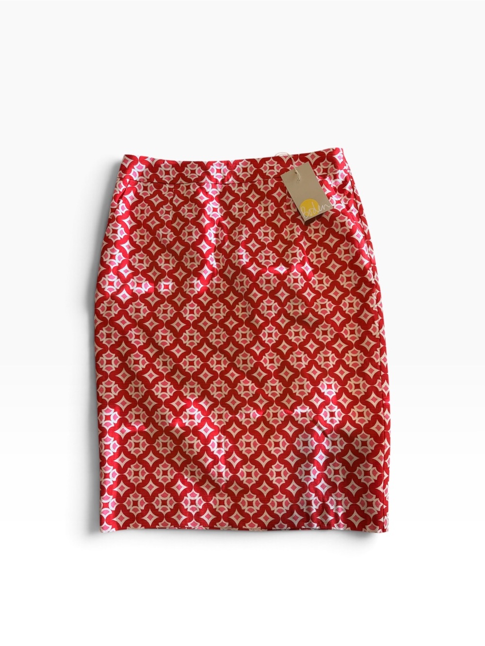 NWT Boden Richmond Pencil Skirt Red White Geometric Tile Print Mod Size 6